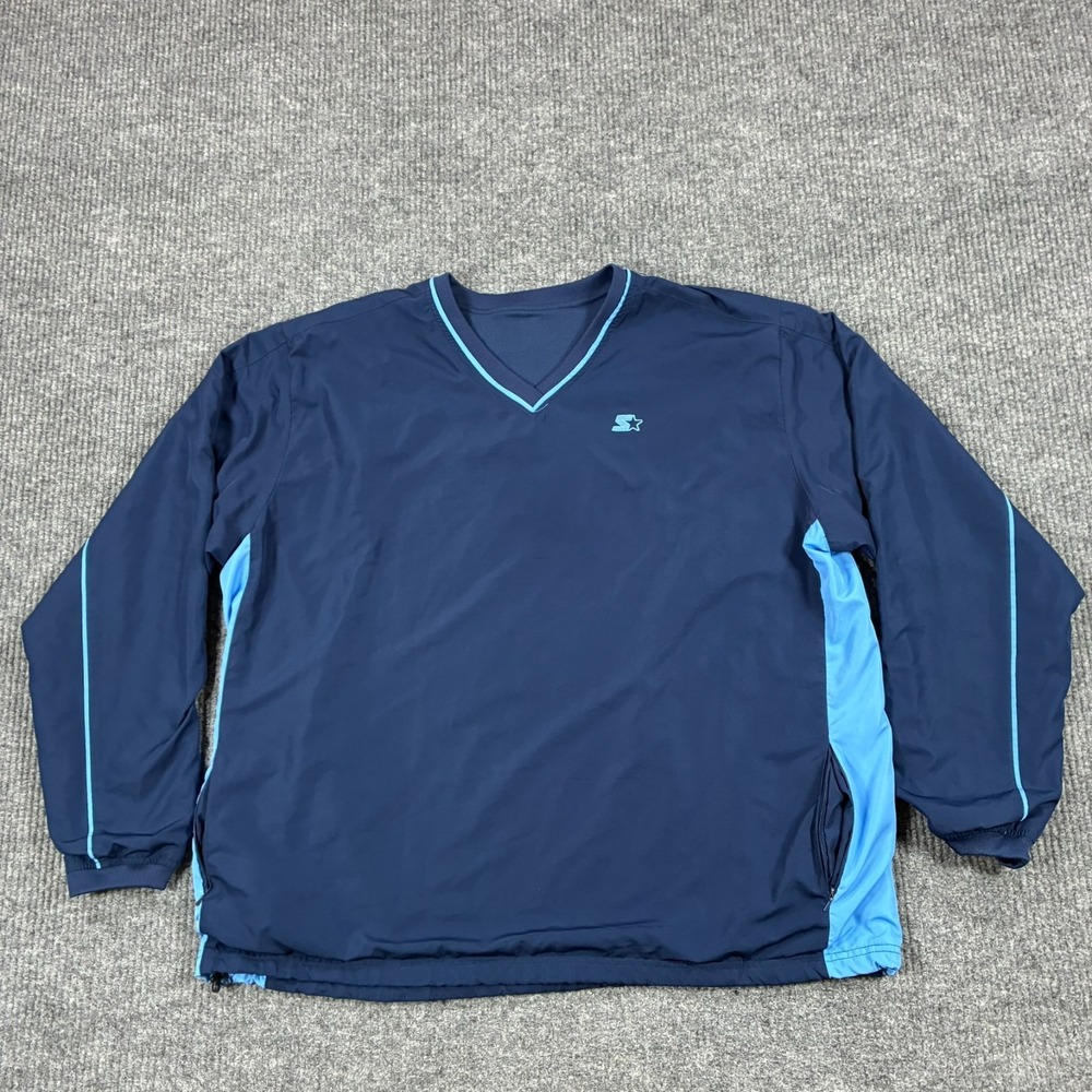 Vintage Starter Pullover Windbreaker Jacket Mens XL Navy Blue Colorblock 90s Y2K